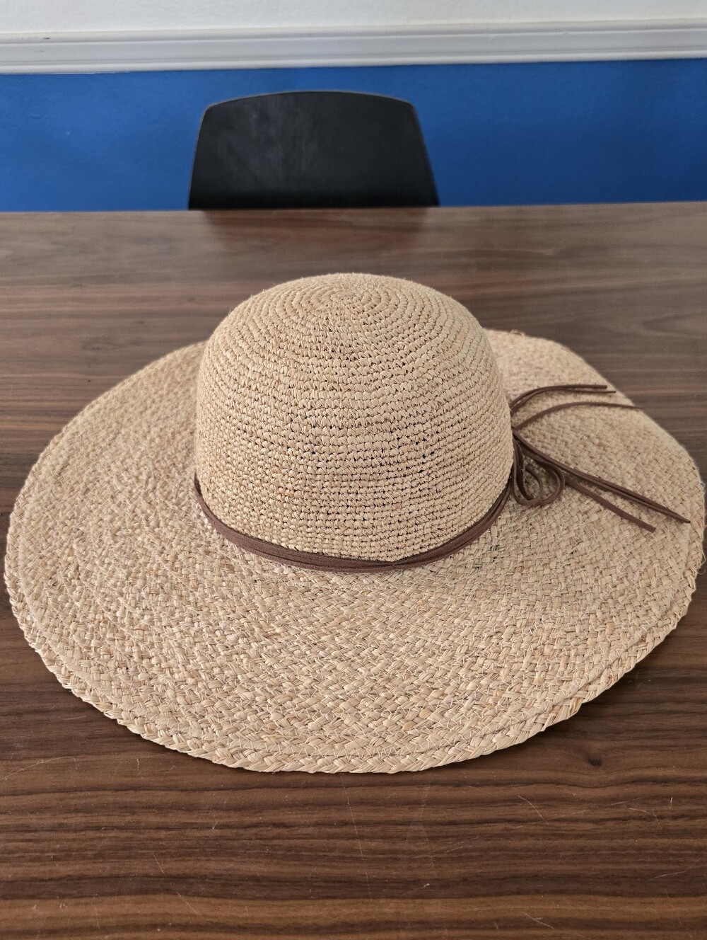 Straw Wide Brim Sun Hat with Brown Band - Women Accessories - Picture 3 of 6